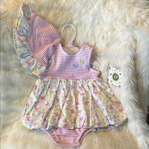 Little Me Pink and White Baby Dress with Butterfly Print